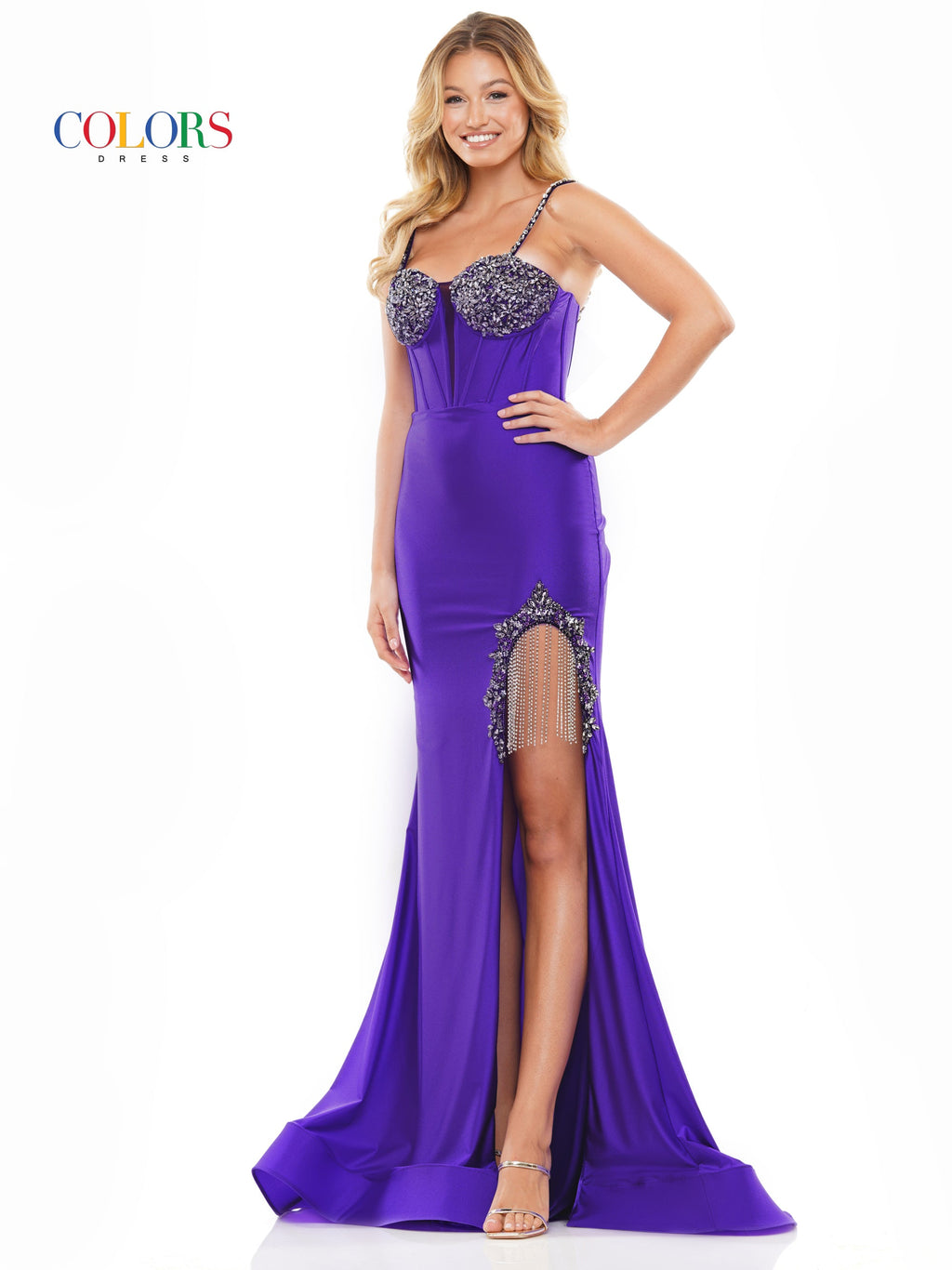 Colors 3271 Long Formal Fitted Satin Prom Dress