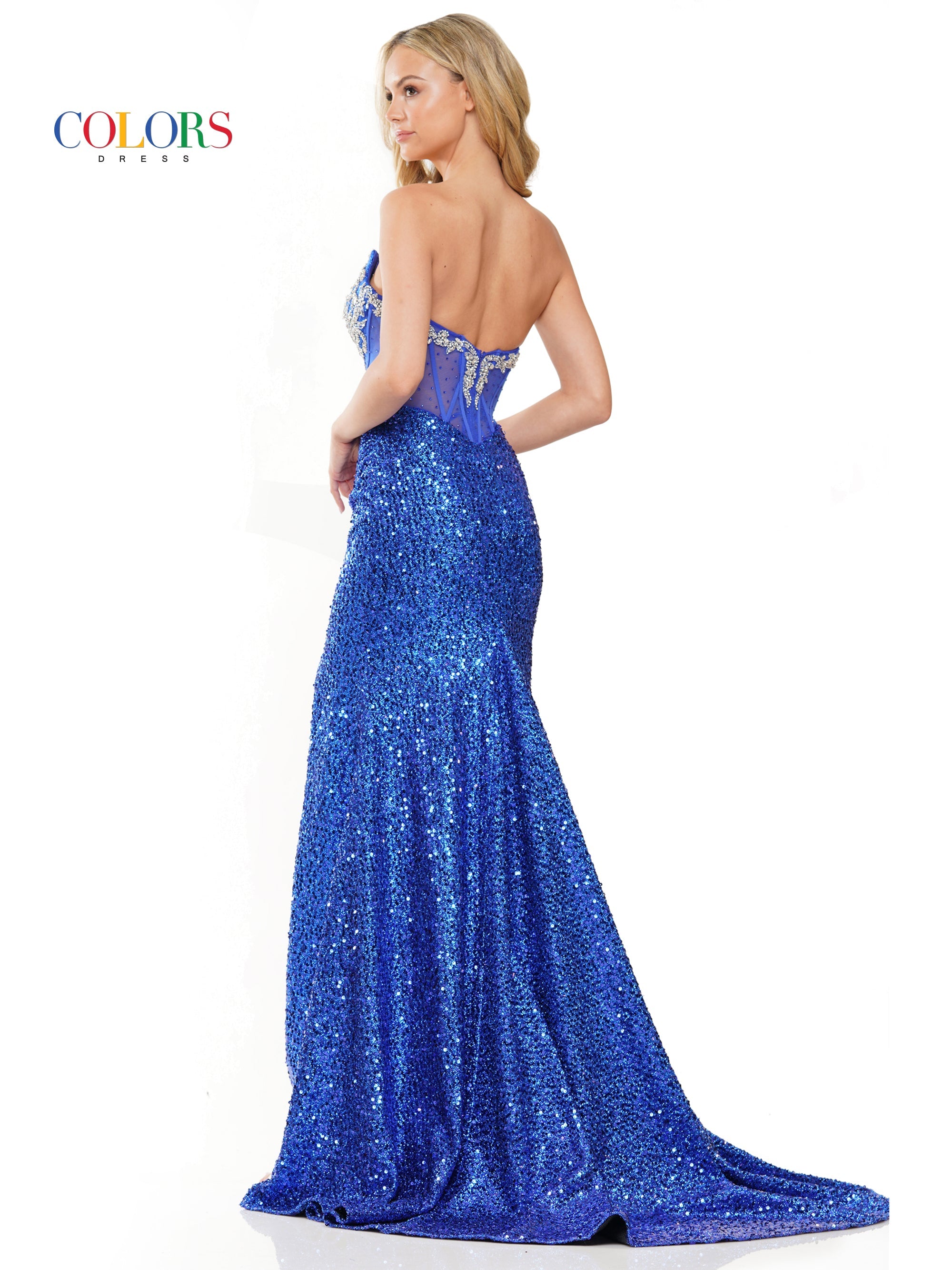 Colors 3274 Long Strapless Fitted Sequin Slit Prom Dress
