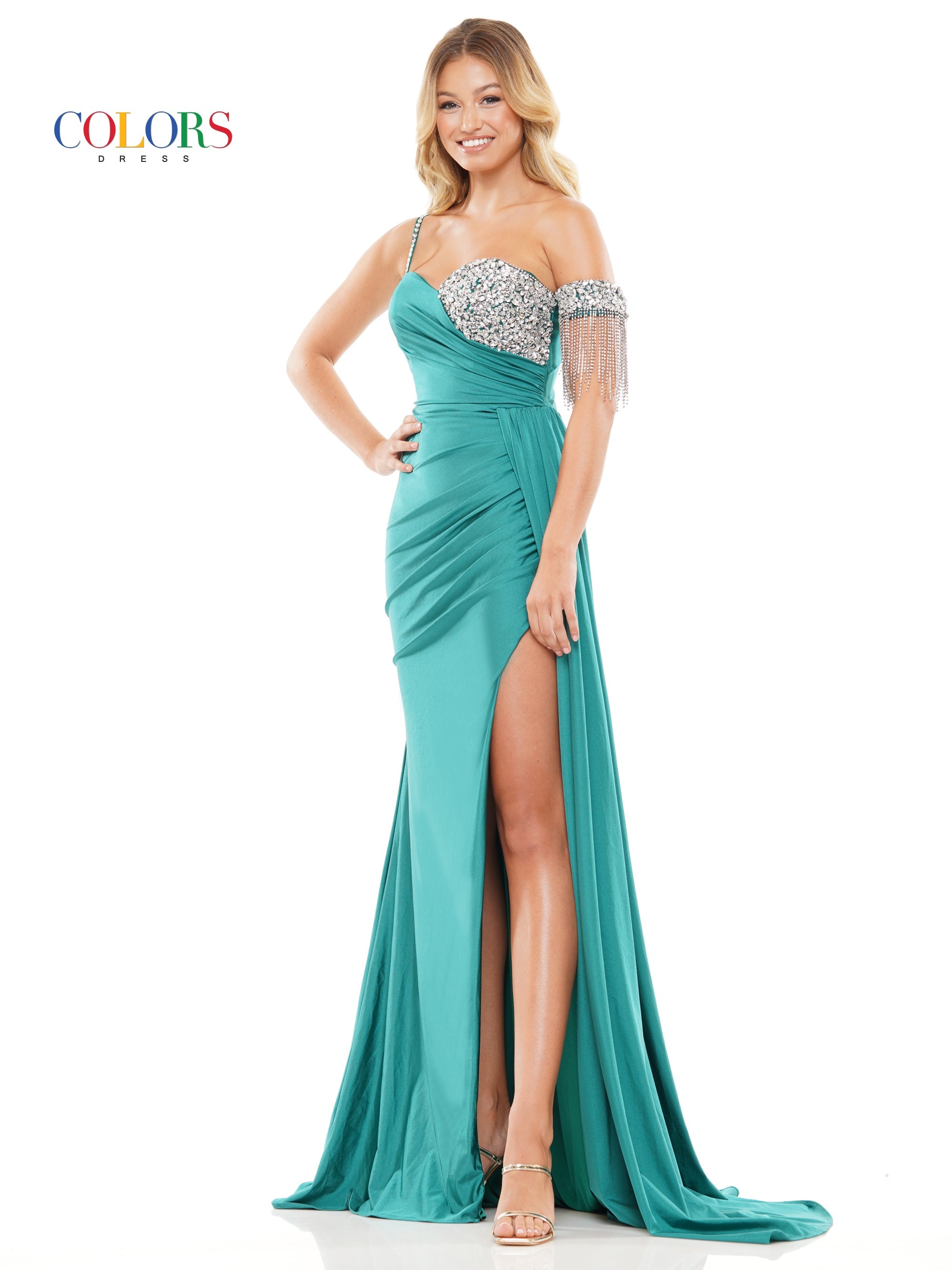 Colors 3275 Long Fitted Formal Satin Prom Dress