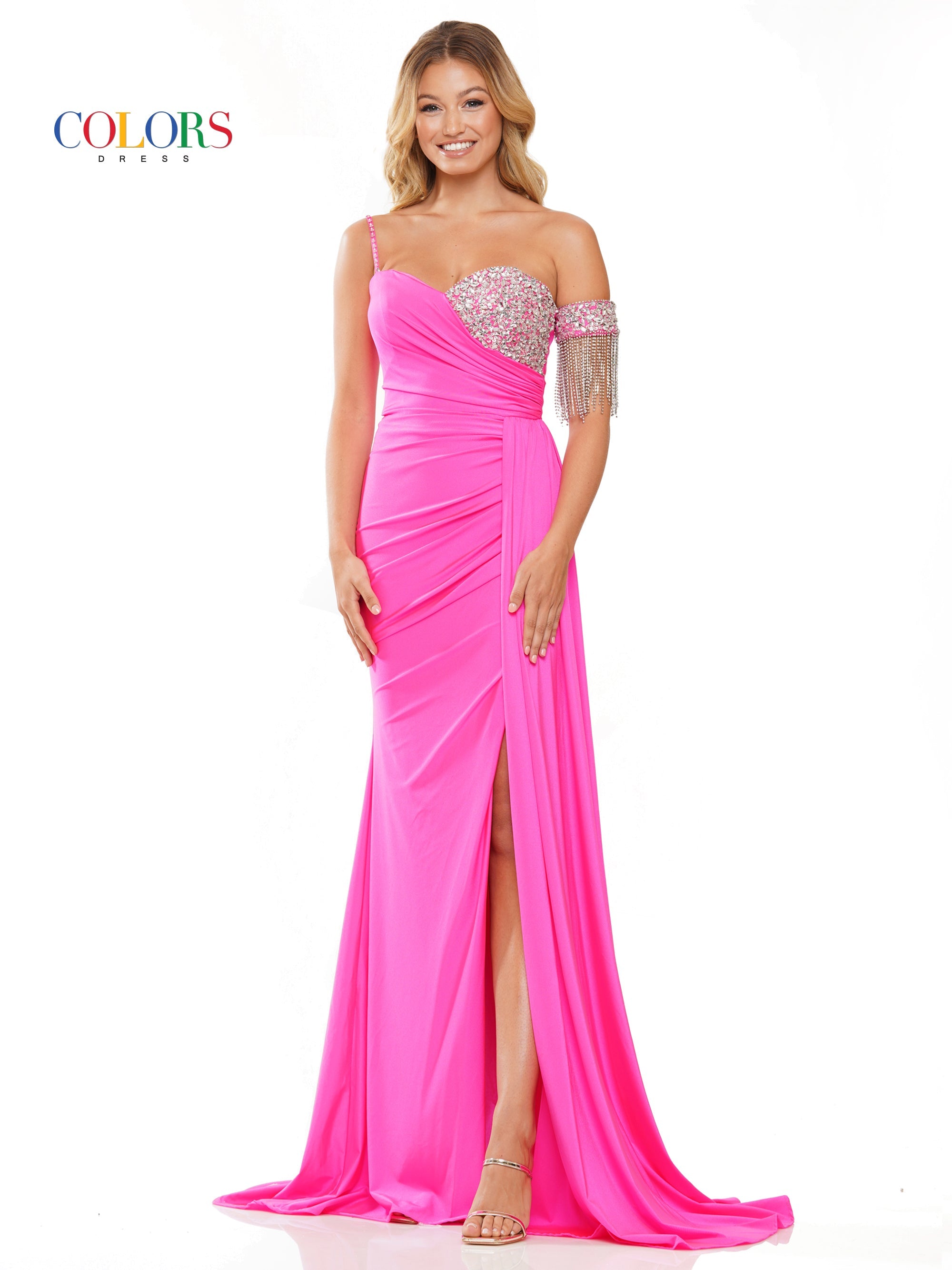 Colors 3275 Long Fitted Formal Satin Prom Dress