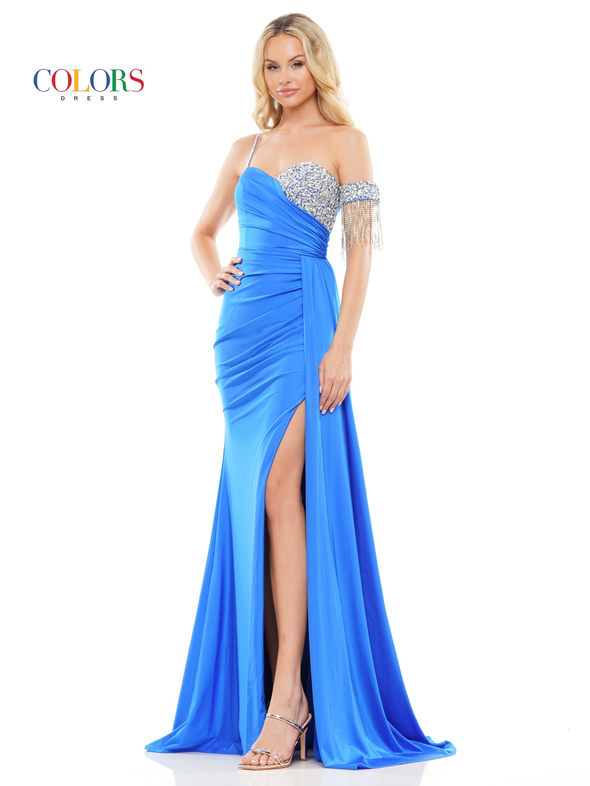 Colors 3275 Long Fitted Formal Satin Prom Dress