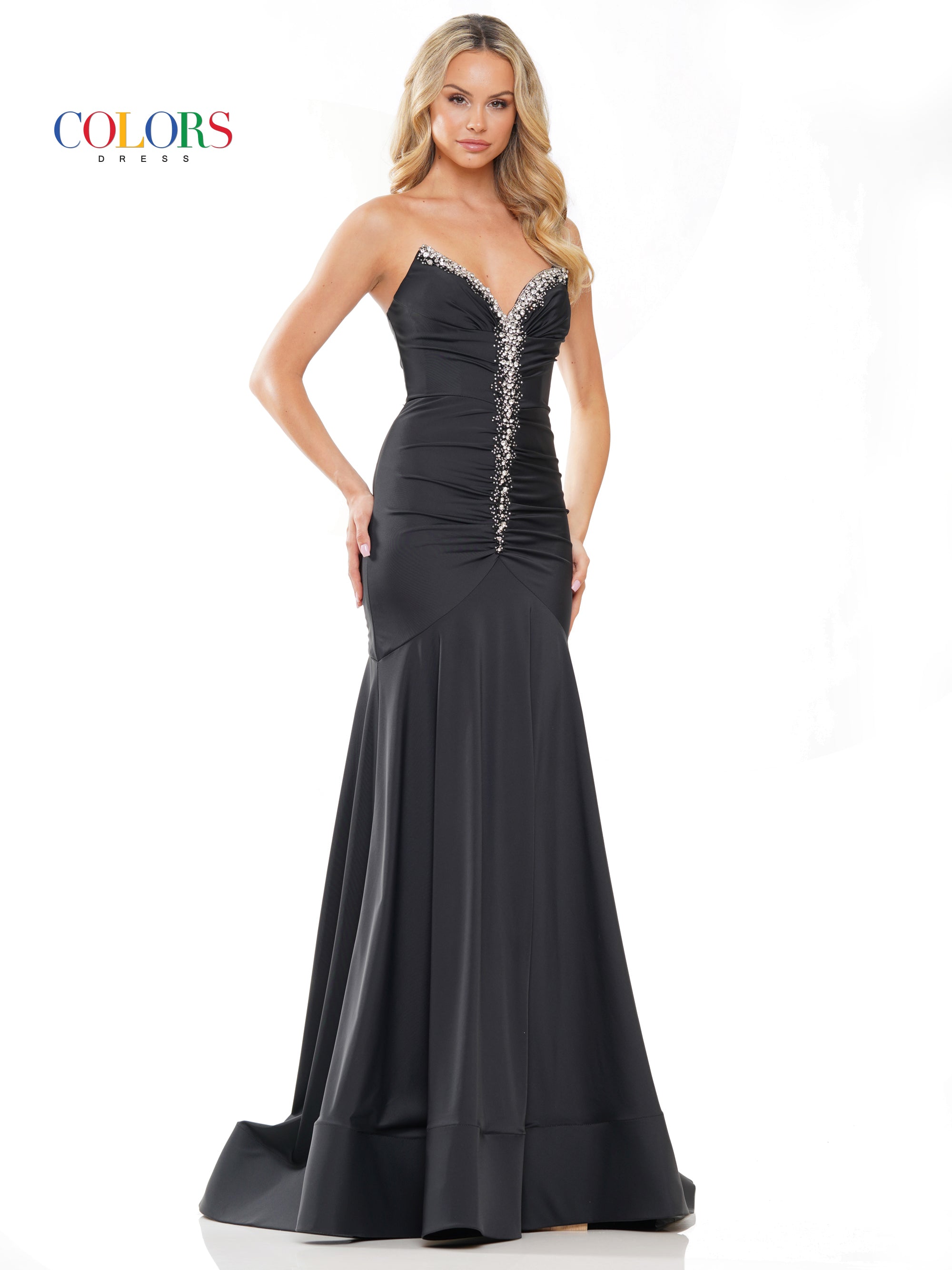 Colors 3276 Long Strapless Formal Fitted Prom Dress