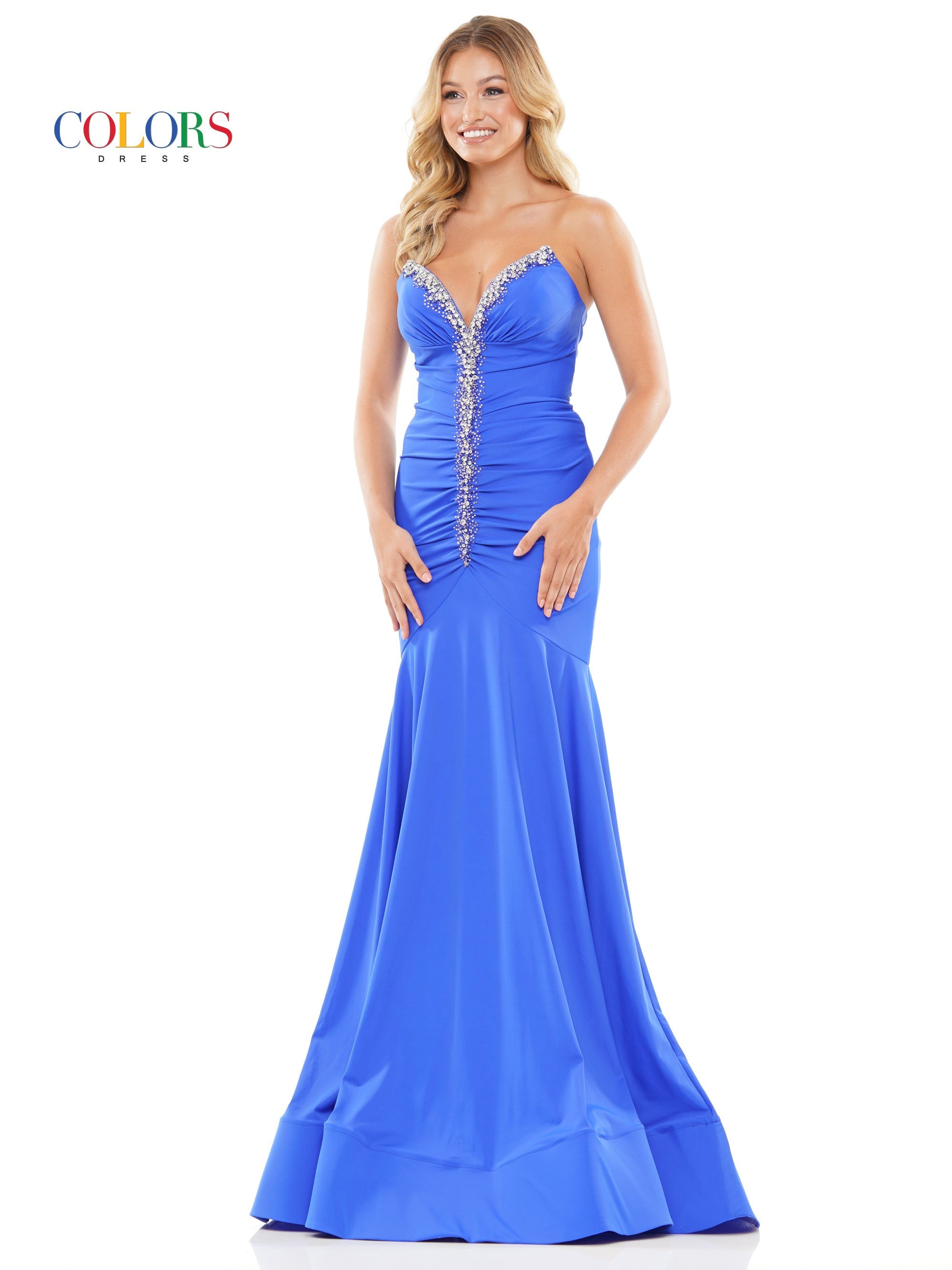 Colors 3276 Long Strapless Formal Fitted Prom Dress