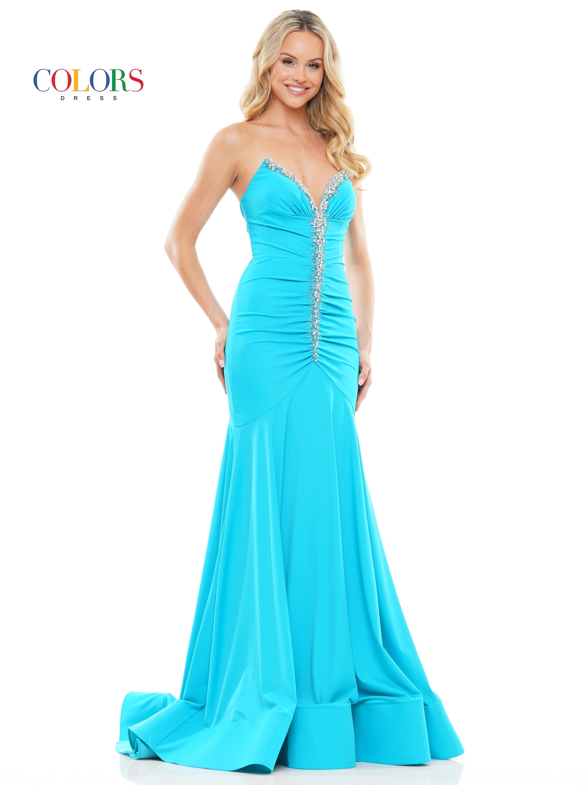 Colors 3276 Long Strapless Formal Fitted Prom Dress