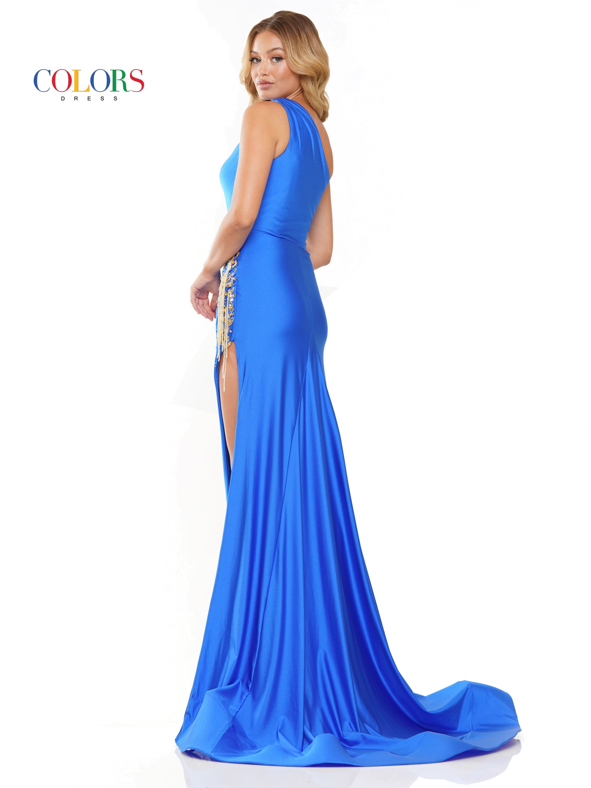 Colors 3277 Long Fitted One Shoulder Prom Dress
