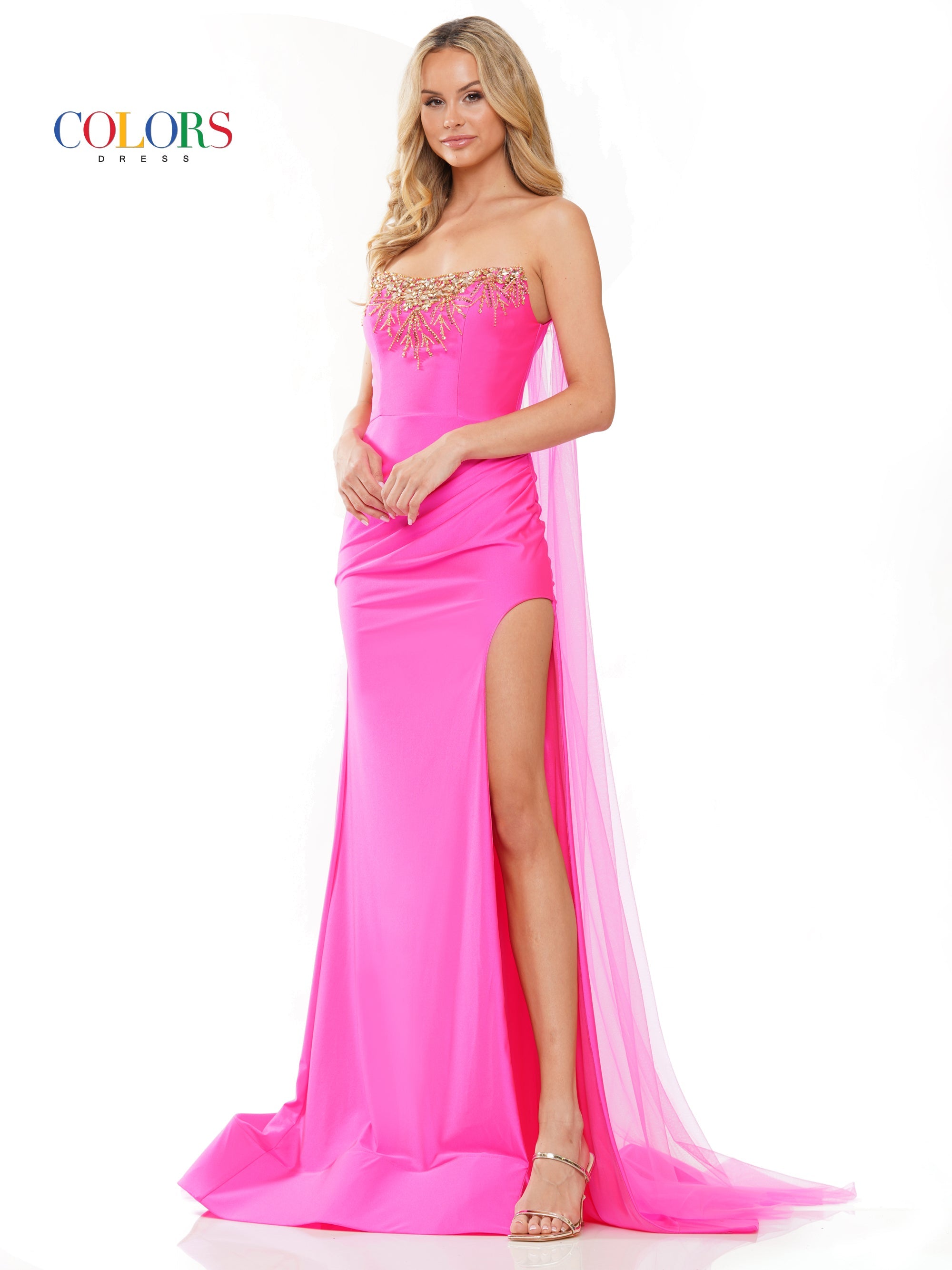 Colors 3279 Long Formal Fitted Satin Prom Dress