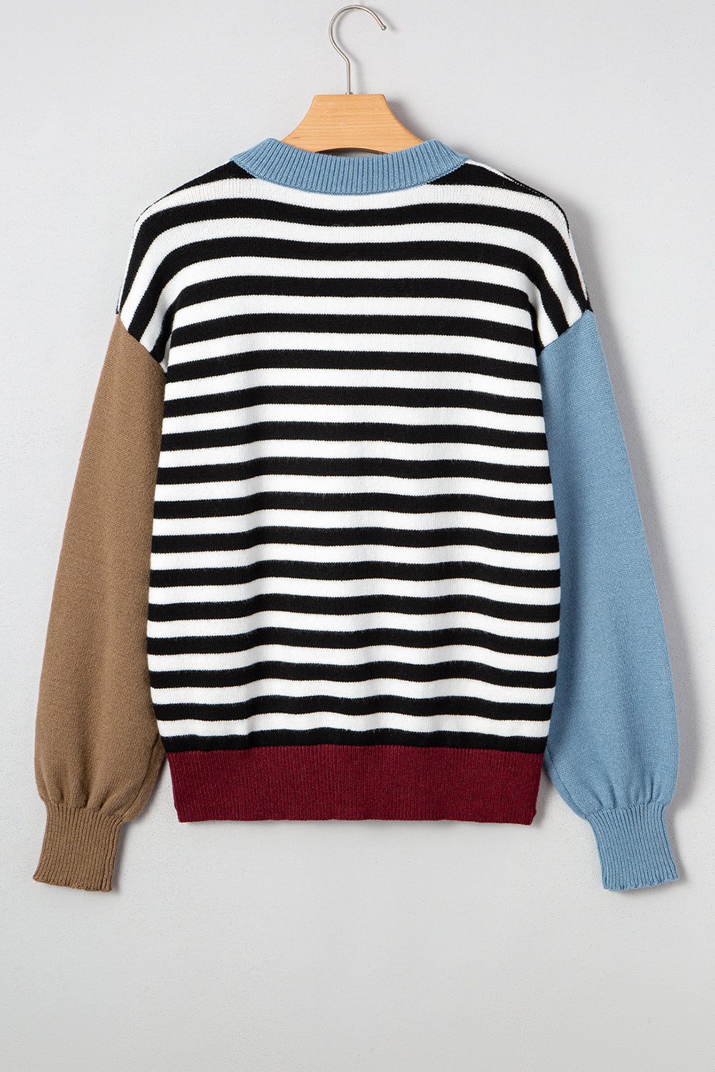 Black Striped Panel Colorblock Sleeve Chic Cozy Sweater
