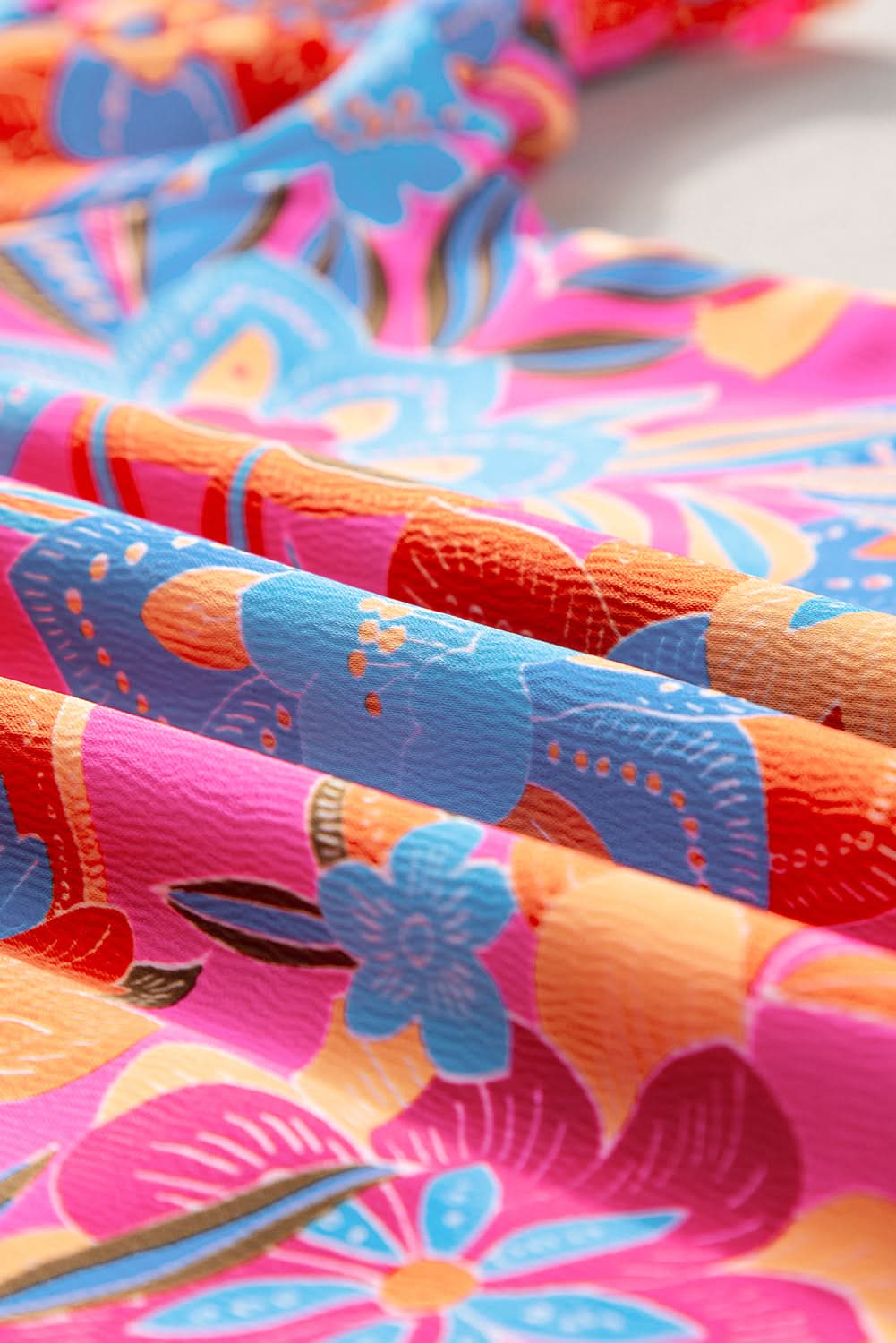 Rose plus floral blouse - frilly neck, puff sleeves