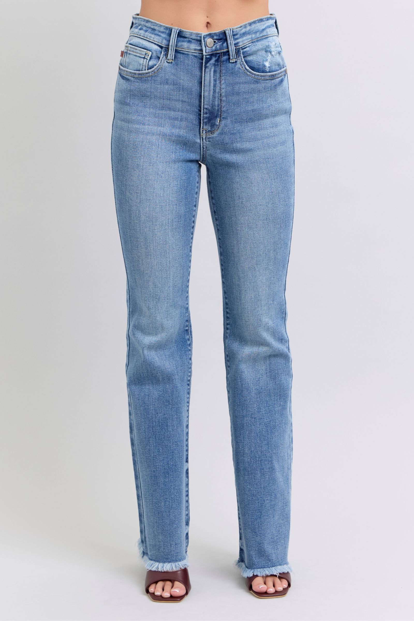 Judy Blue Full Size Raw Hem High Rise Bootcut Jeans for Women