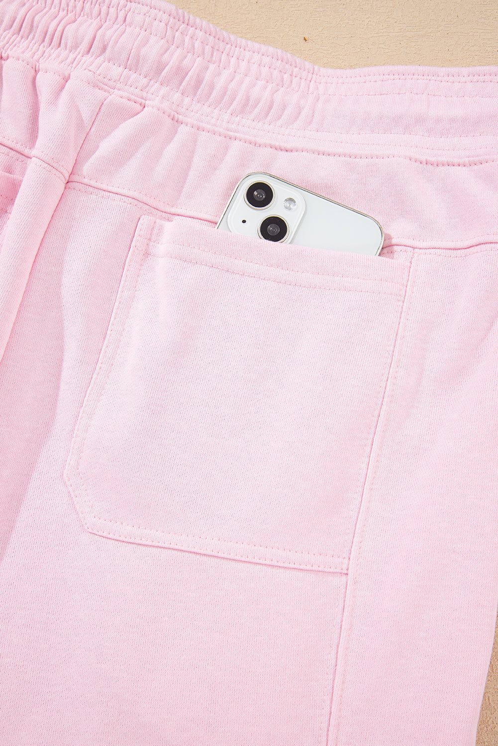 Light Pink Drawstring Waist Patchwork Solid Color Jogger Pants
