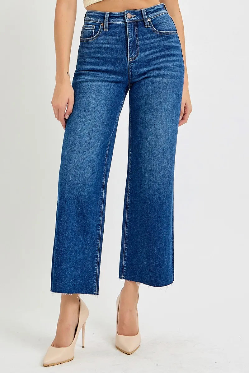 Risen Tummy Control High Rise Wide Crop Jeans Plus Size