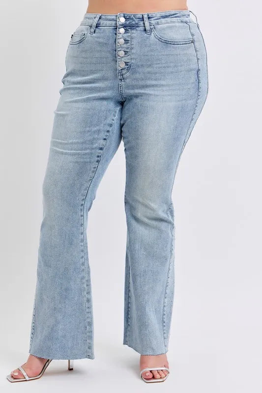 Judy Blue Mid Rise Rhinestone Flare Jeans Plus Size