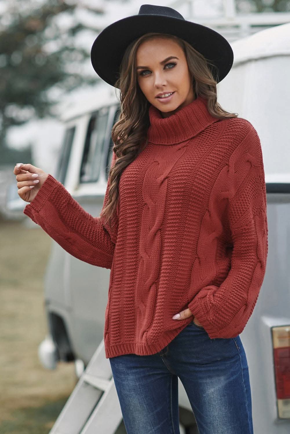 Cozy cable-knit turtleneck sweater
