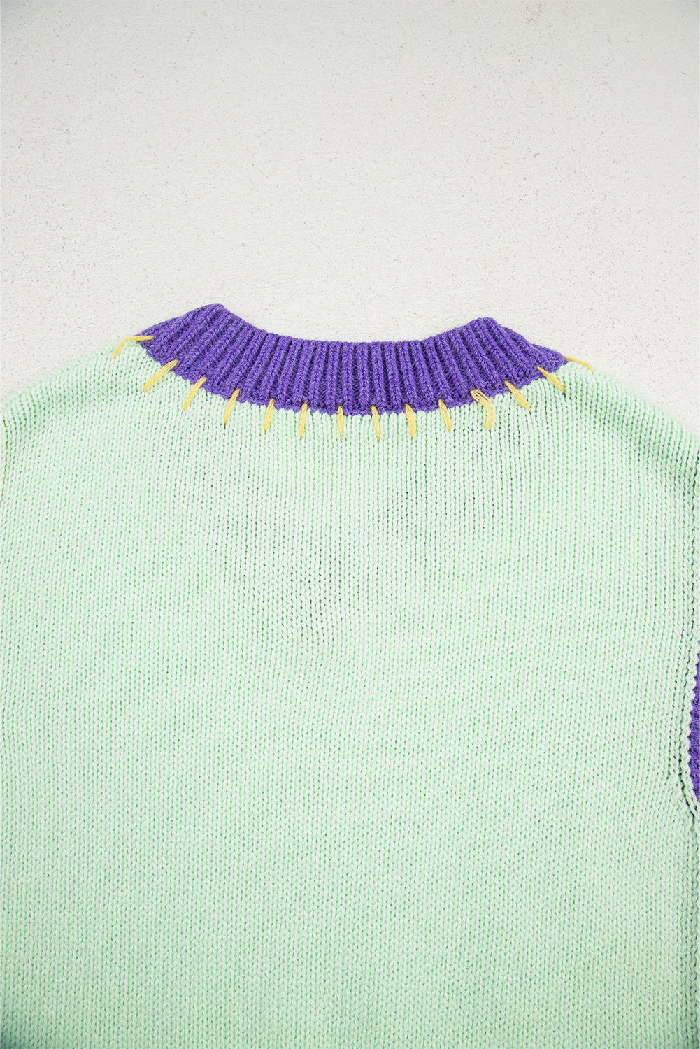 Premium Green Stitched V Neck Color Block Knitted Drop Shoulder Sweater