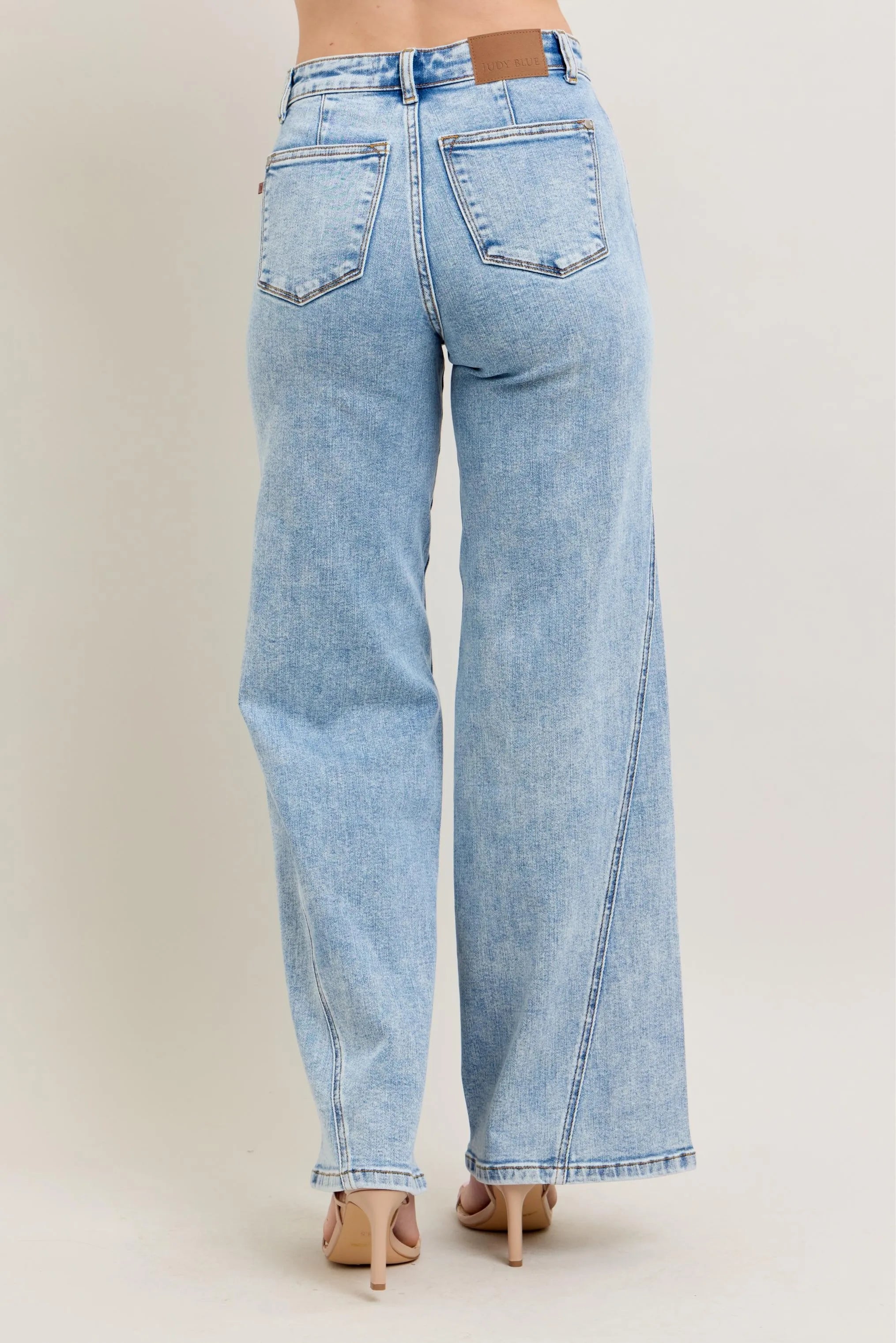 Judy Blue Plus Size High Waist Wide Leg Jeans with Skewed Inseam