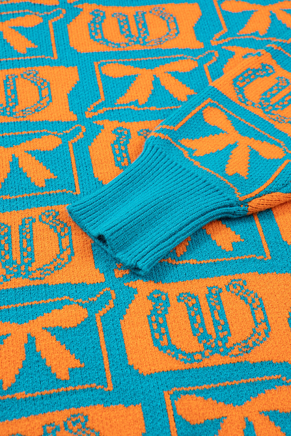 Light Blue Bows And Horseshoes Pattern Western Sweater