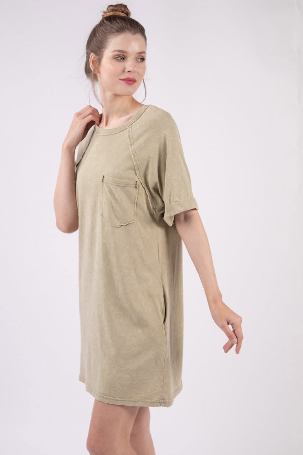 Very J Washed Round Neck Mini Tee Dress for Effortless Style