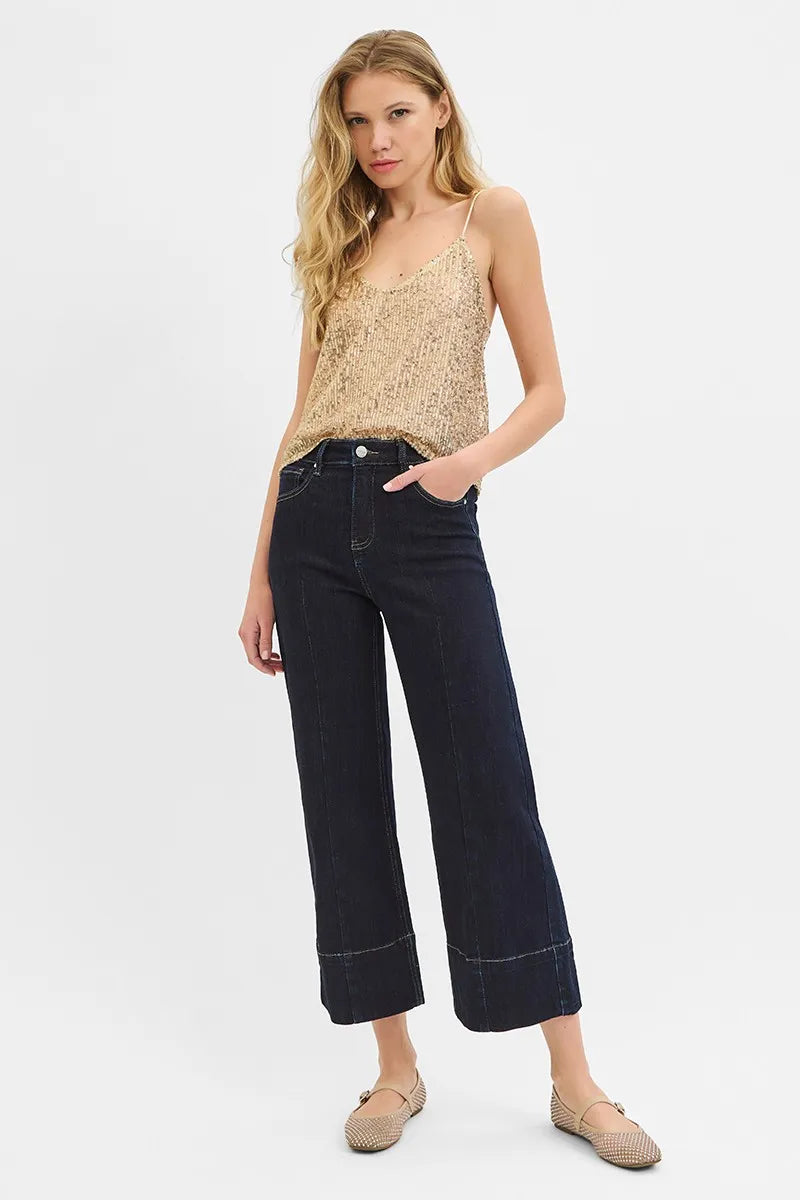 Risen Tummy Control High Rise Crop Wide Leg Jeans Details