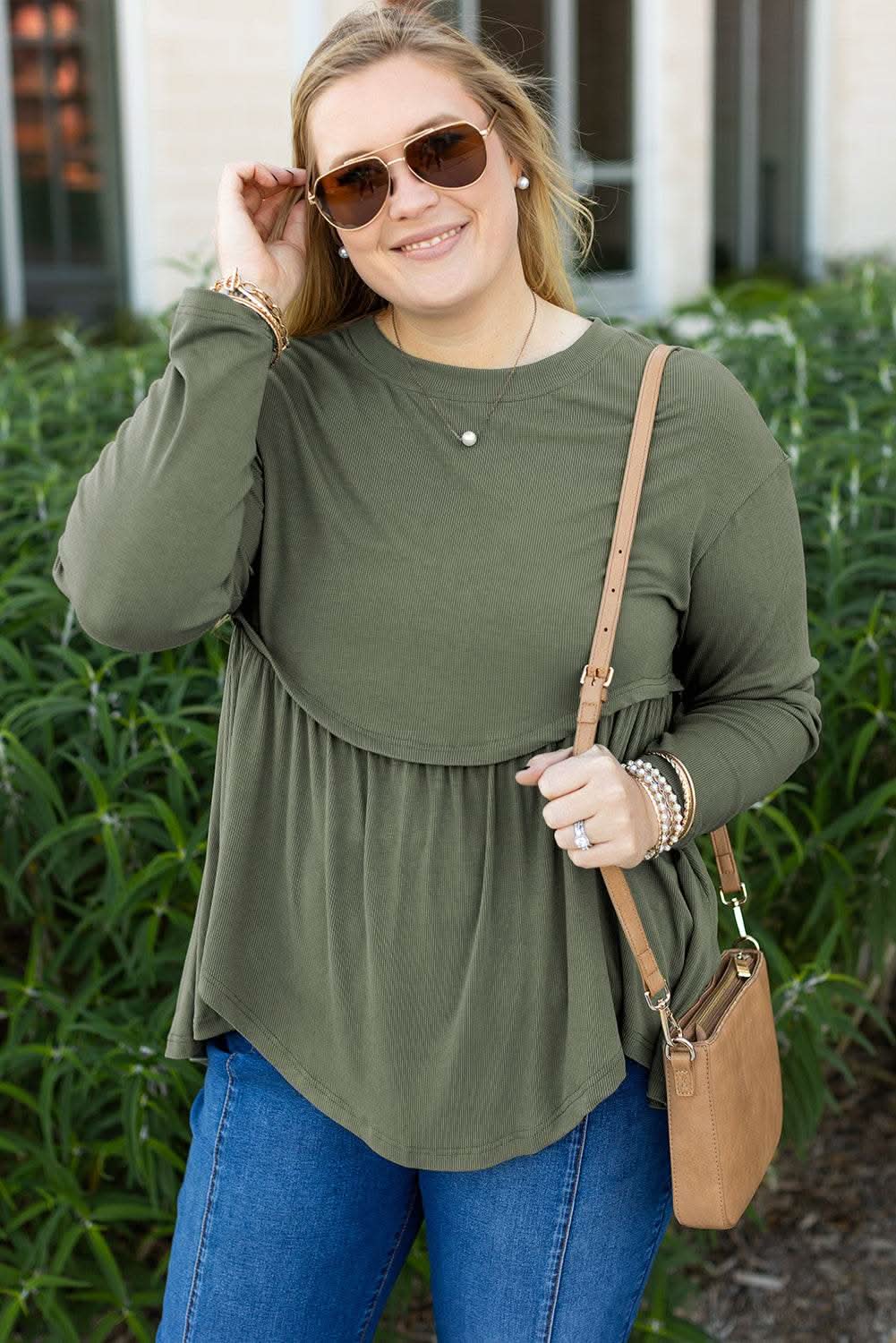 Mist green plus size babydoll top
