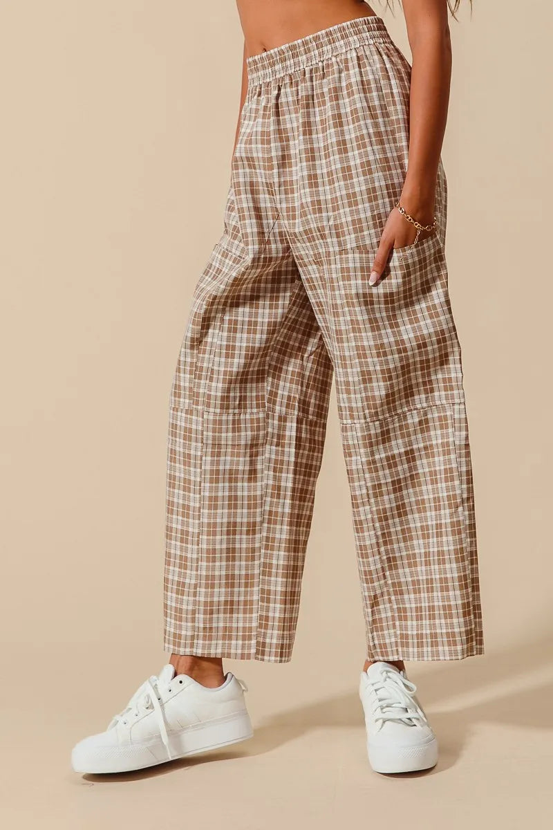 SO ME Check Plaid Wide Leg Pants with Big Patch Pockets