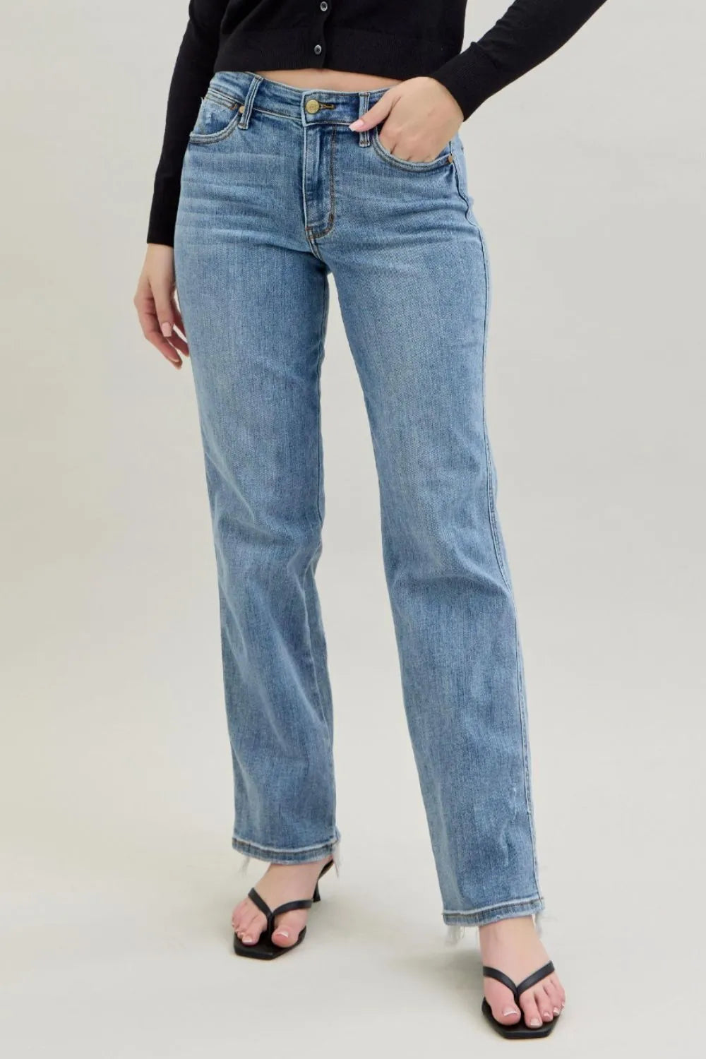 Judy Blue Frayed Hem Cell Phone Pocket Dad Jeans