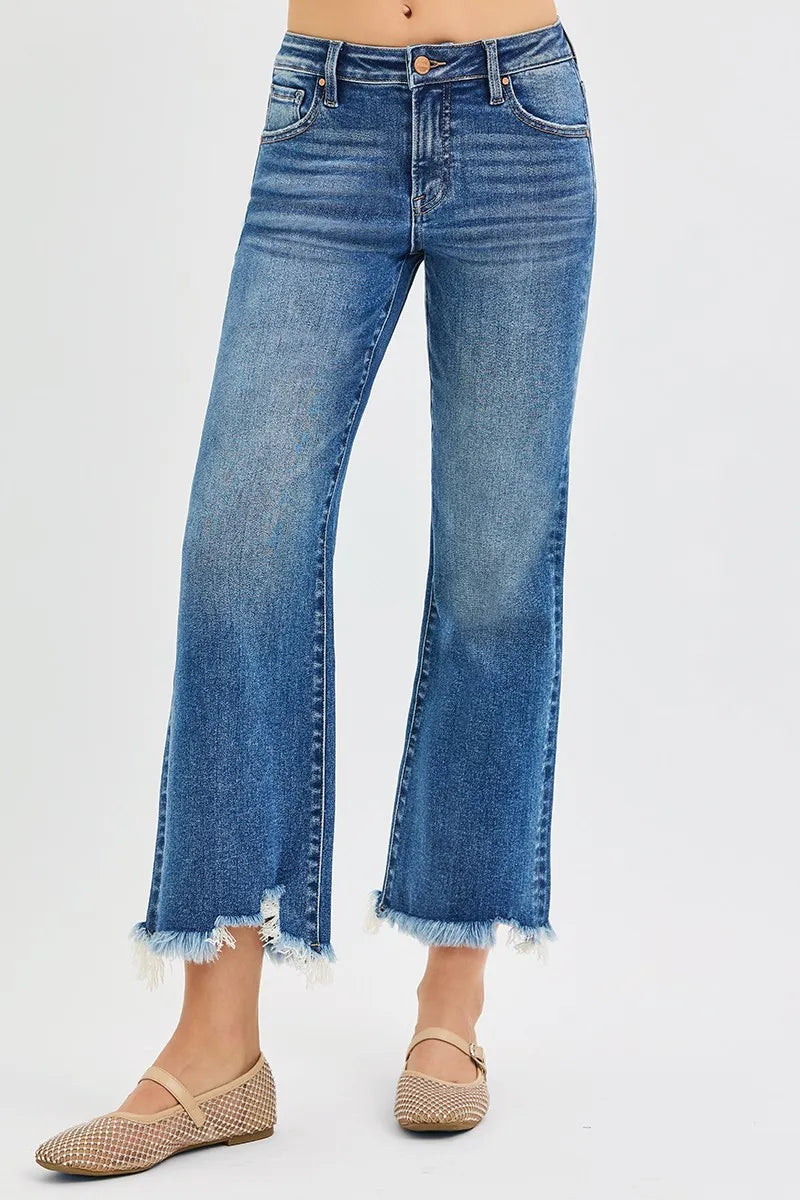 Risen Plus Size Mid Rise Cropped Wide Leg Jeans Denim
