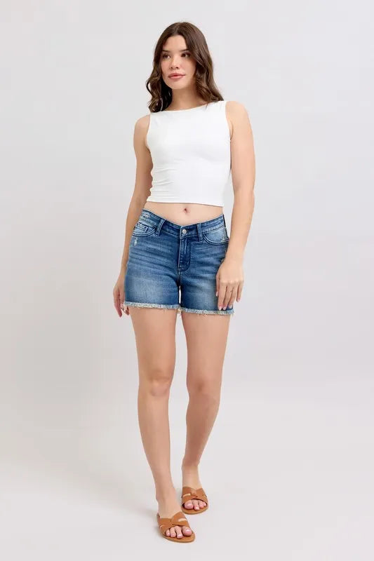 Judy Blue V Front Denim Shorts Shield Pockets Plus Size