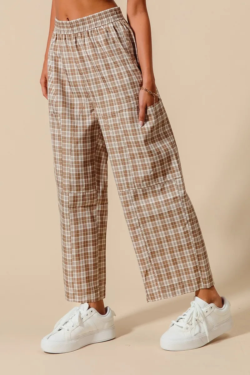 SO ME Check Plaid Wide Leg Pants with Big Patch Pockets