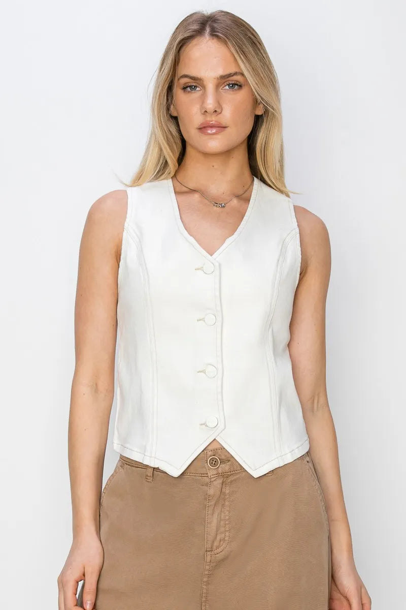 Risen V Neck Button Down Vest for Women Stylish Layering Piece