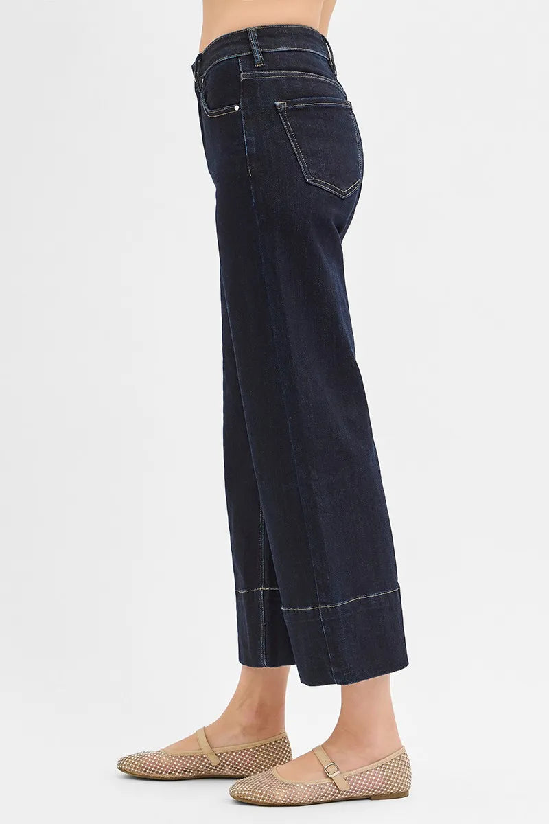 Risen Tummy Control High Rise Crop Wide Leg Jeans Details