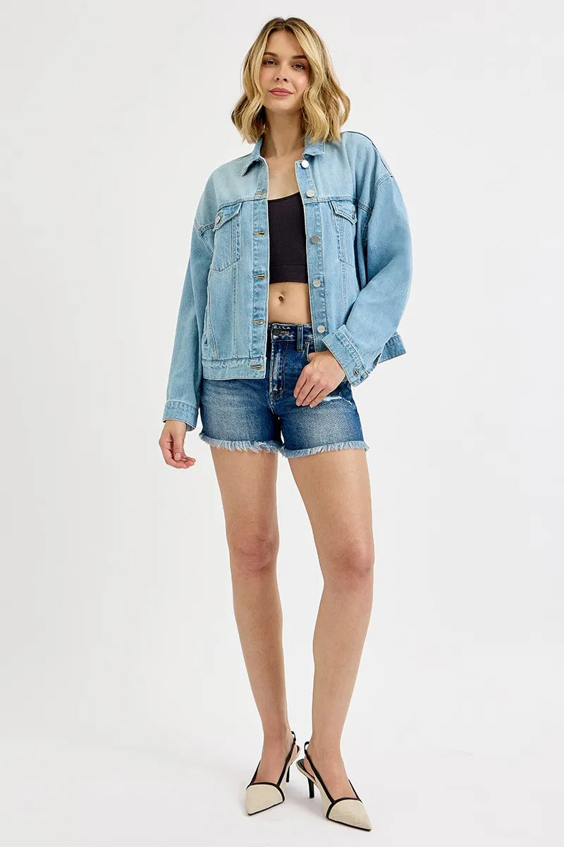 RISEN Washed Dropped Shoulder Denim Jacket Oversized Fit