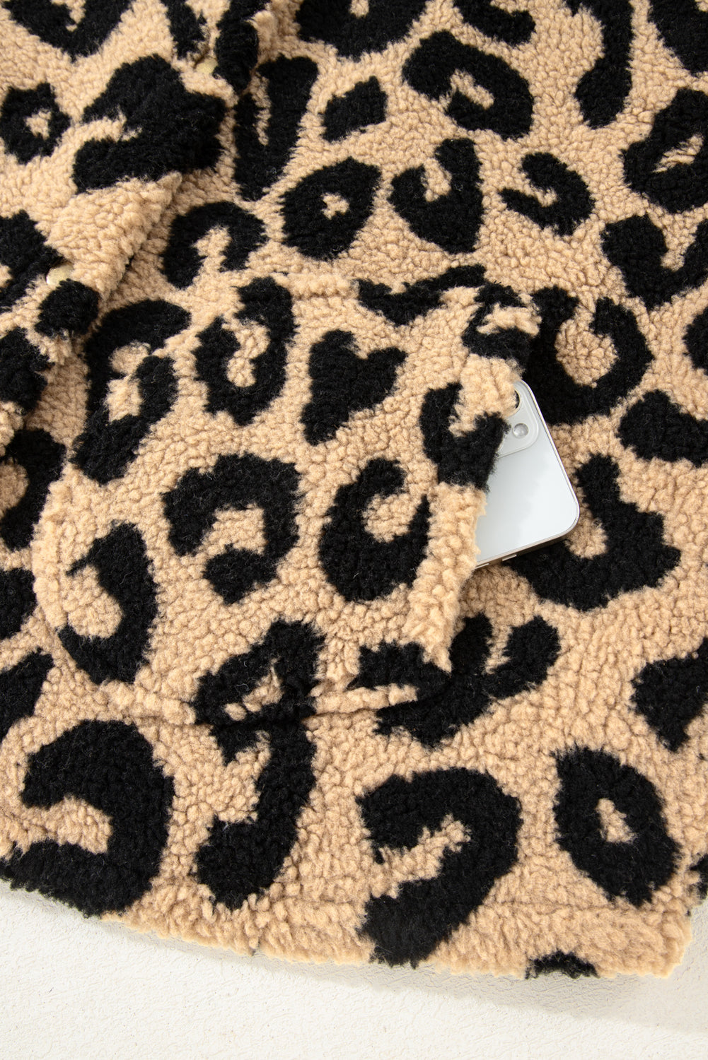 Premium Khaki Leopard Sherpa Button Front Plus Size Vest Jacket