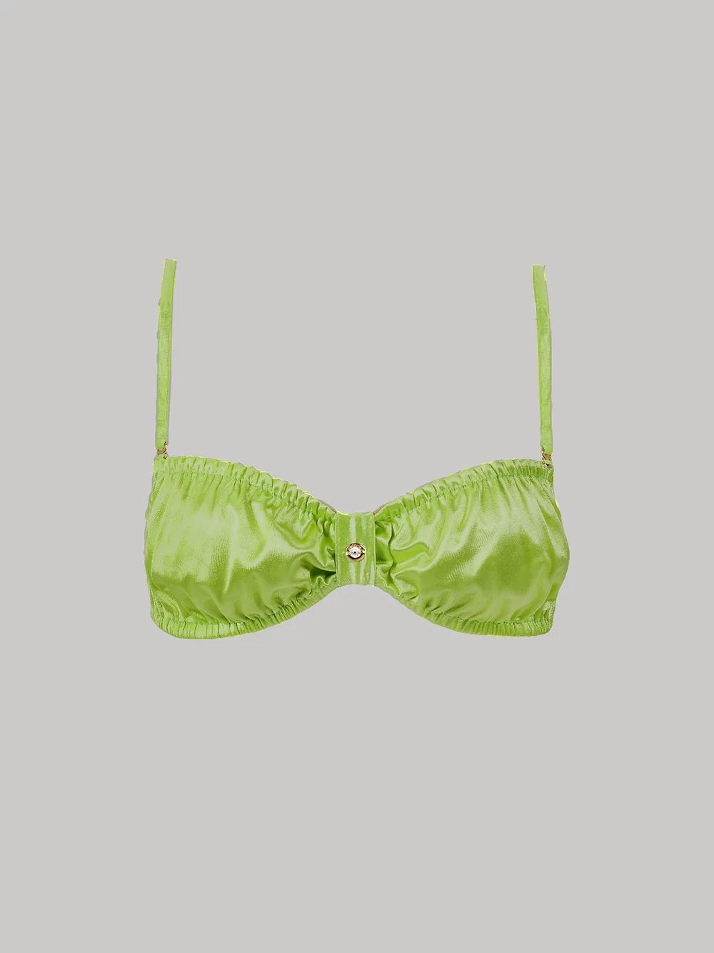 Luna Ruched Bikini Top in Chartreuse with Adjustable Straps and Double Layer Construction