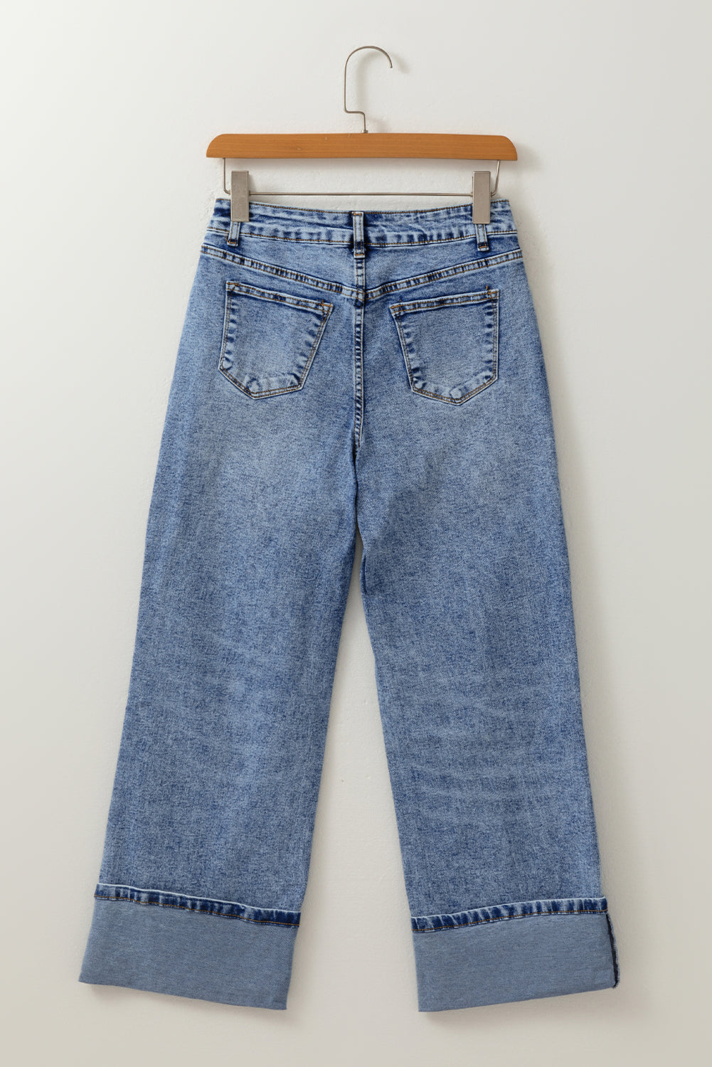 Myosotis Center Seam Cuffed Hem Straight High Waist Jeans