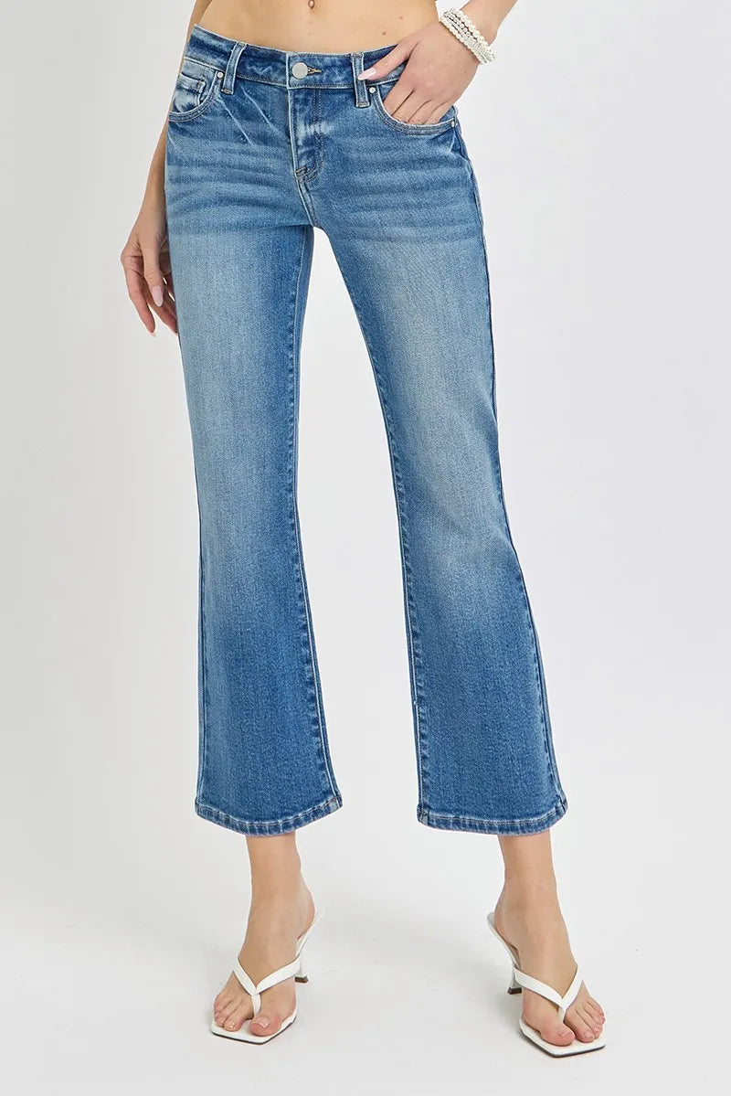 Risen Full Size Low Rise Crop Flare Jeans Plus Size
