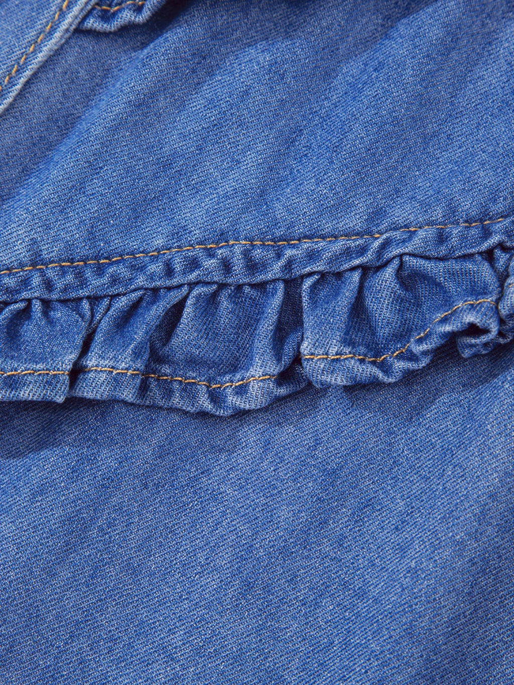 Mineral Wash Cap Sleeve Frilled Button Up Denim Shirt