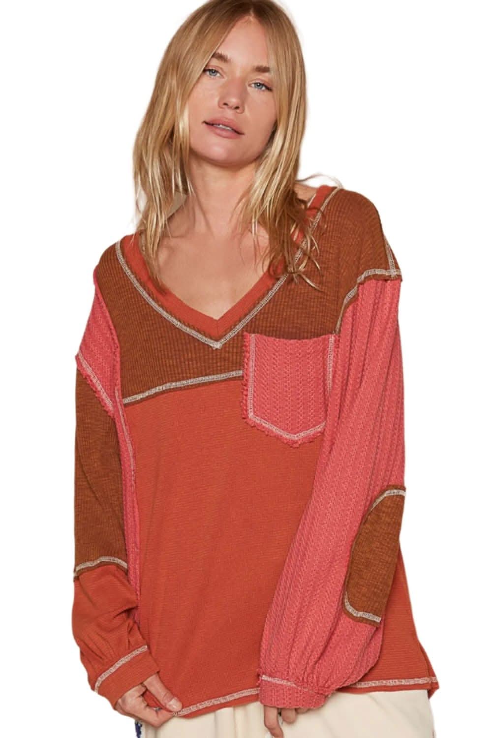 Pol v-neck exposed seam top