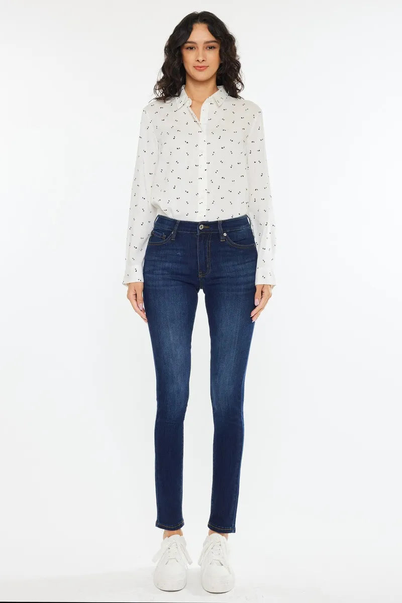 Kancan Mid Rise Super Skinny Jeans with Dark Indigo Wash and Premium Stretch Denim