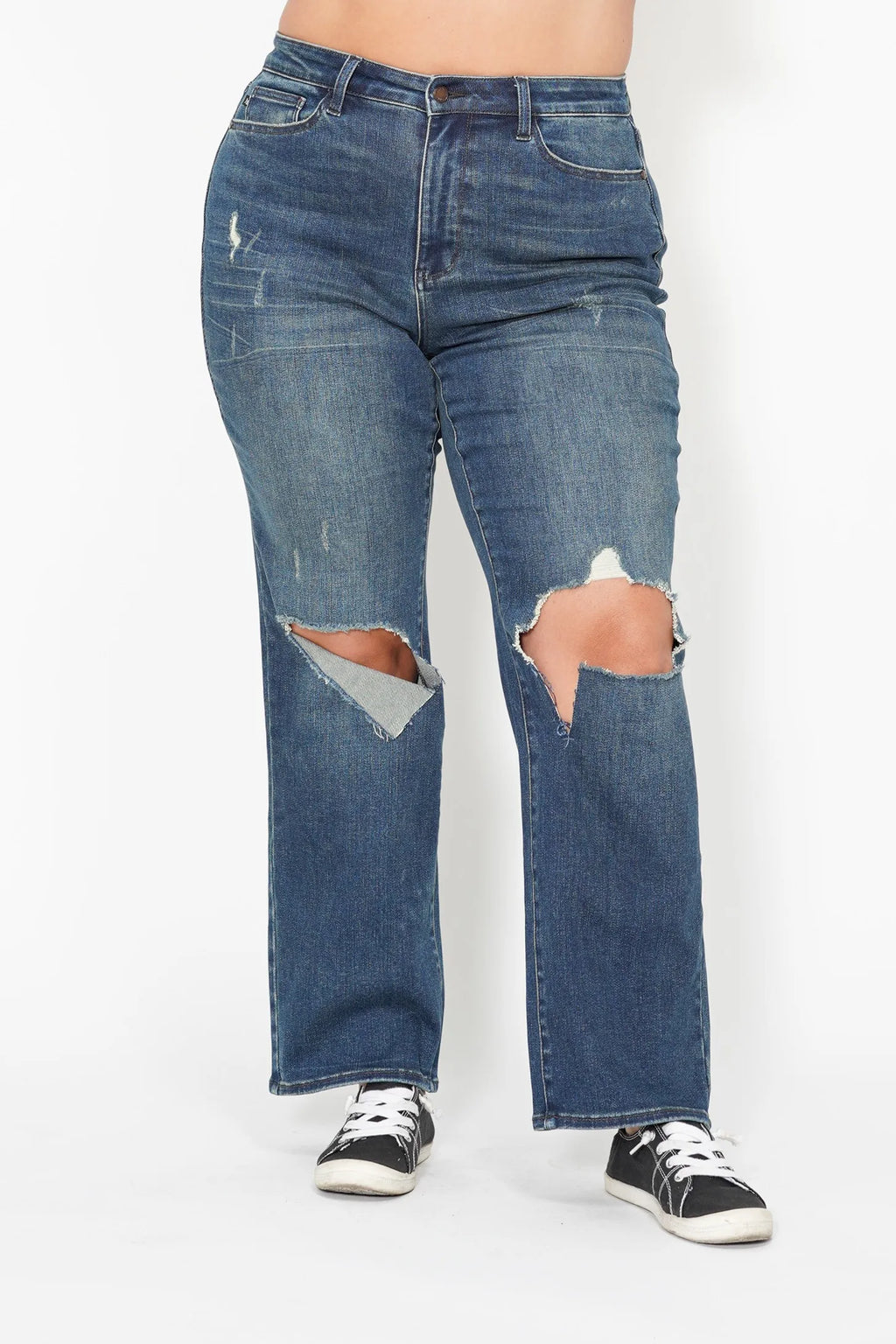Judy Blue Plus Size High Waisted Ripped Knee Dad Jeans