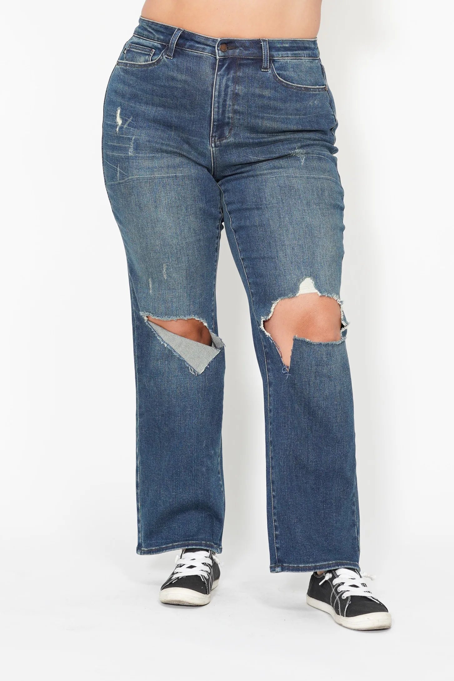 Judy Blue Plus Size High Waisted Ripped Knee Dad Jeans