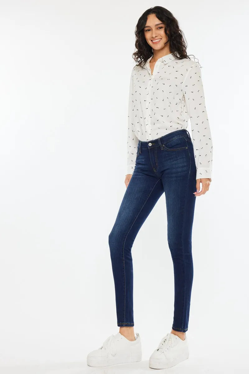 Kancan Mid Rise Super Skinny Jeans with Dark Indigo Wash and Premium Stretch Denim