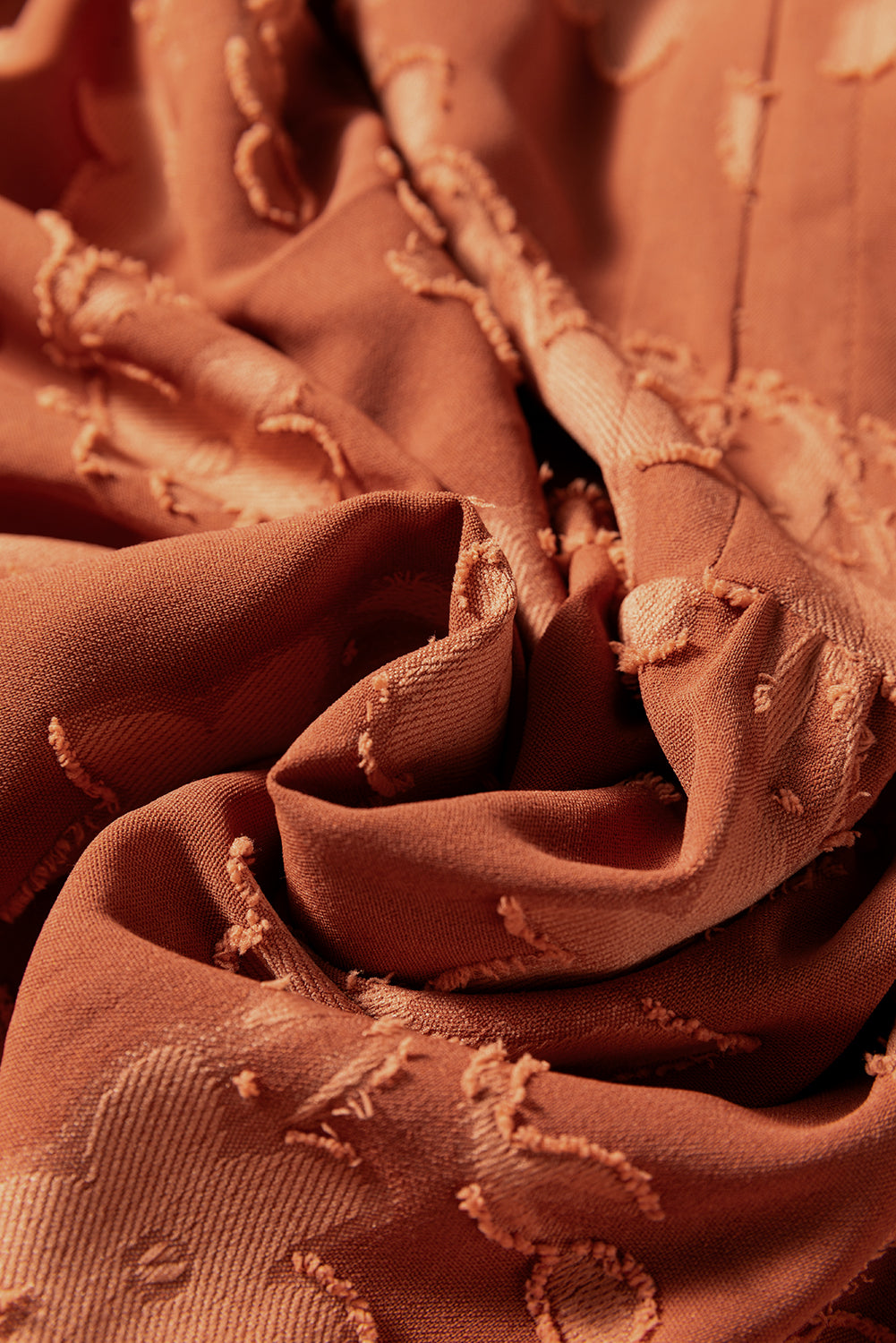 Premium Cinnamon Plus Size Textured 3D Flower Dress Ruffle Hem Long