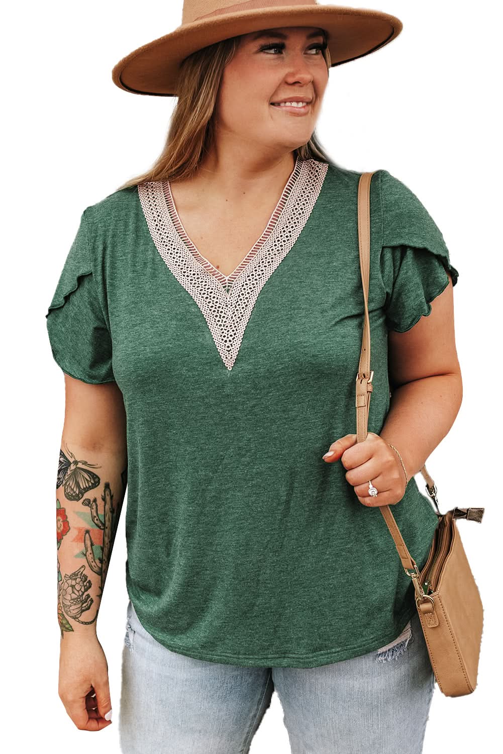 Chic plus size green embroidered blouse