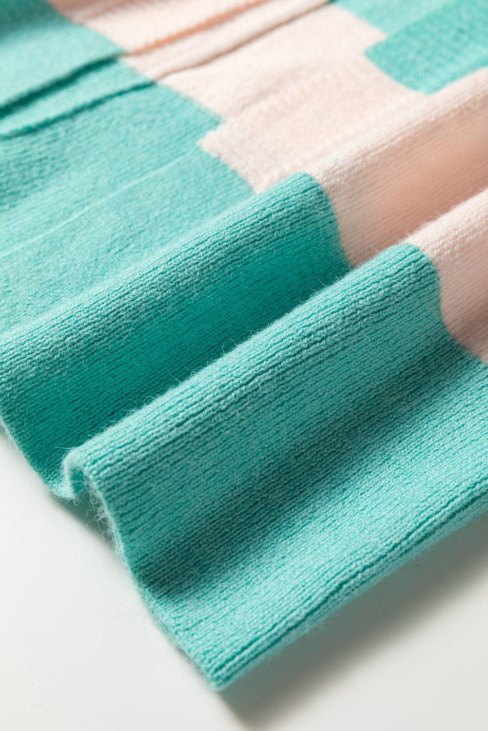 Premium Iceland Blue Colorblock Knit Open Front Short Cardigan