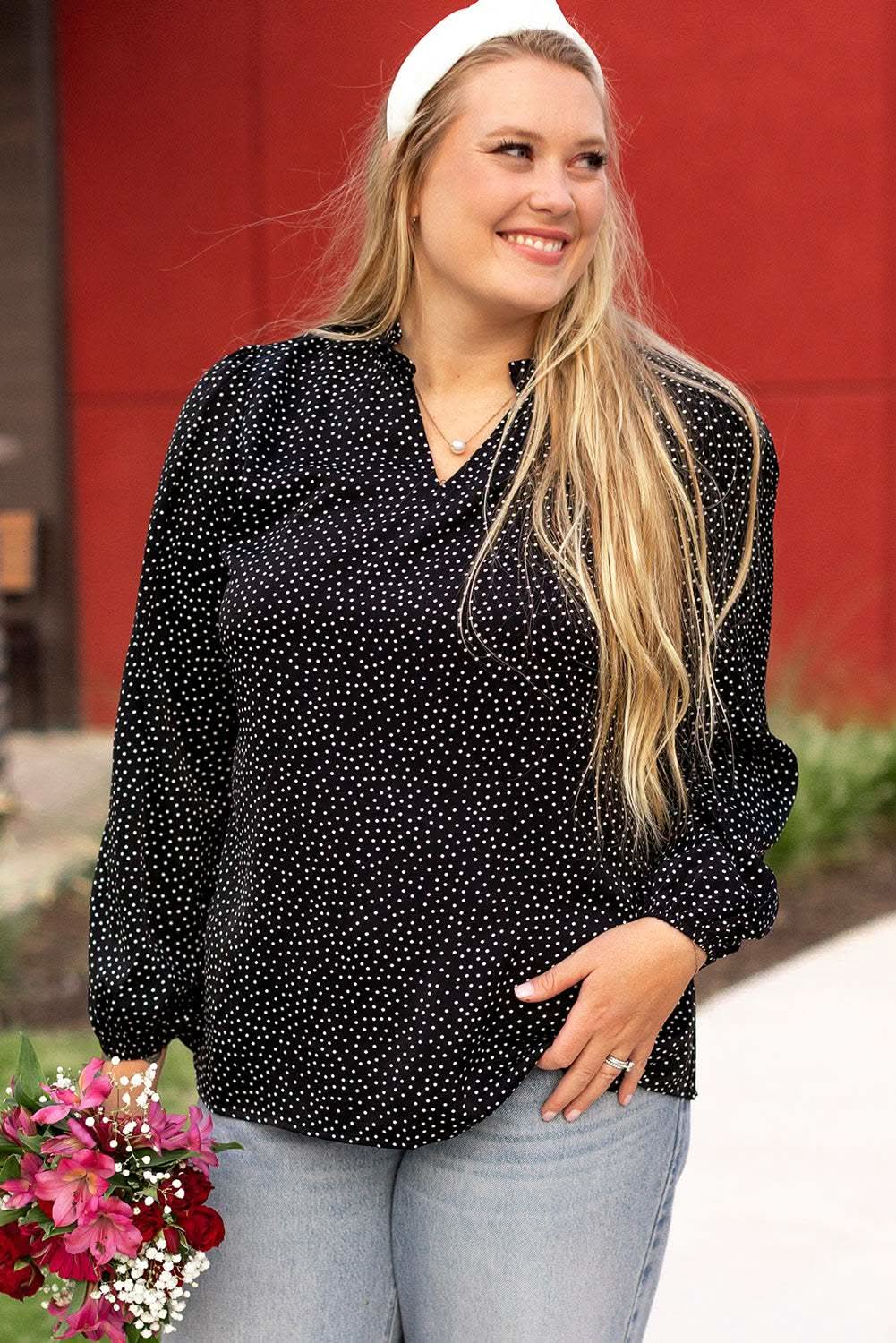 Black leopard print blouse - plus size