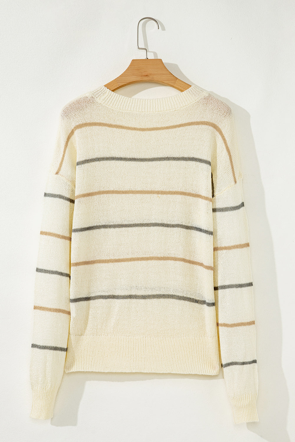 Premium Multicolour Striped Ribbed Edge Drop Shoulder Sweater