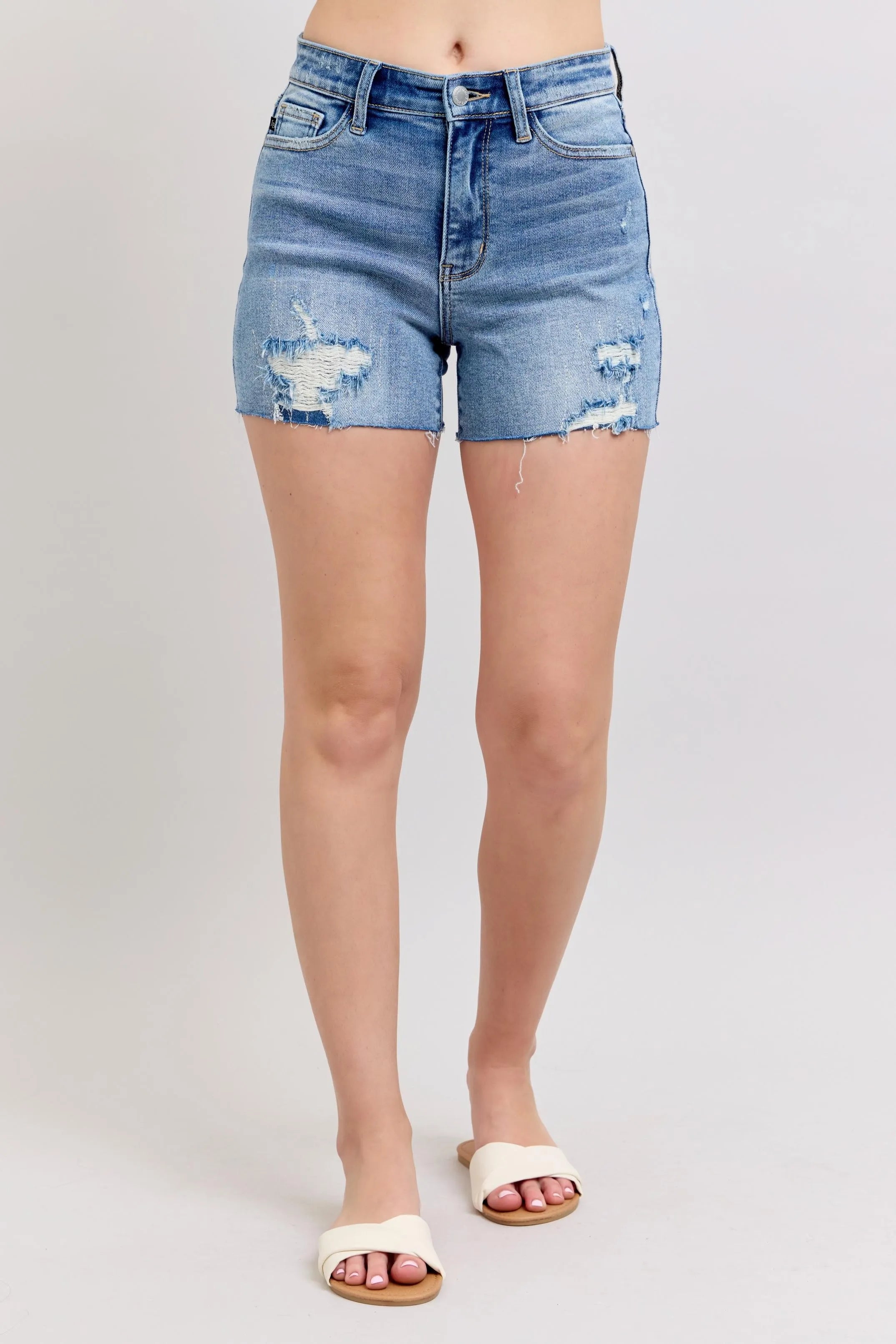 Judy Blue High Waist Distressed Denim Shorts Plus Size