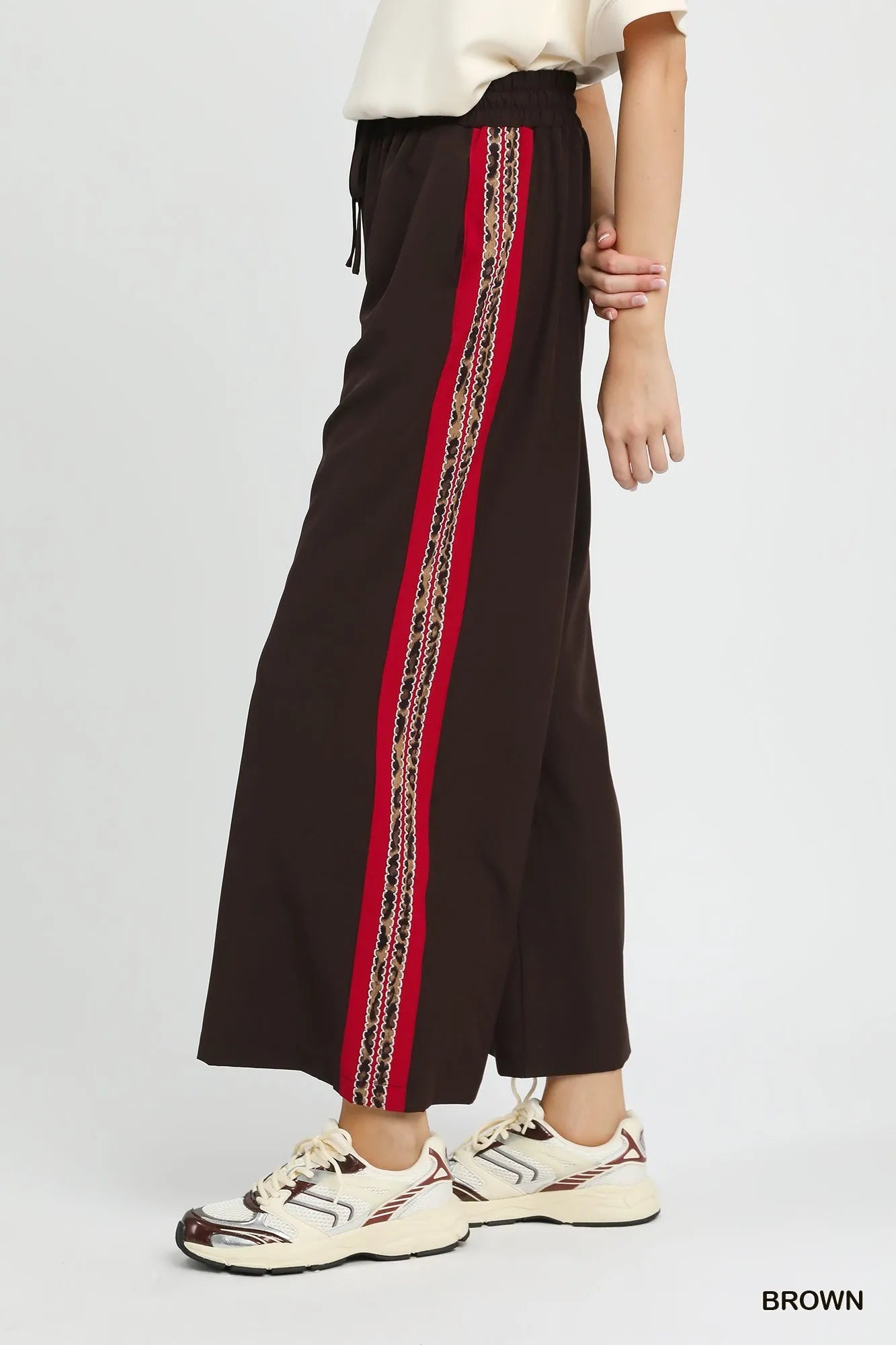 Umgee Wide Leg Pants with Contrast Side Trim