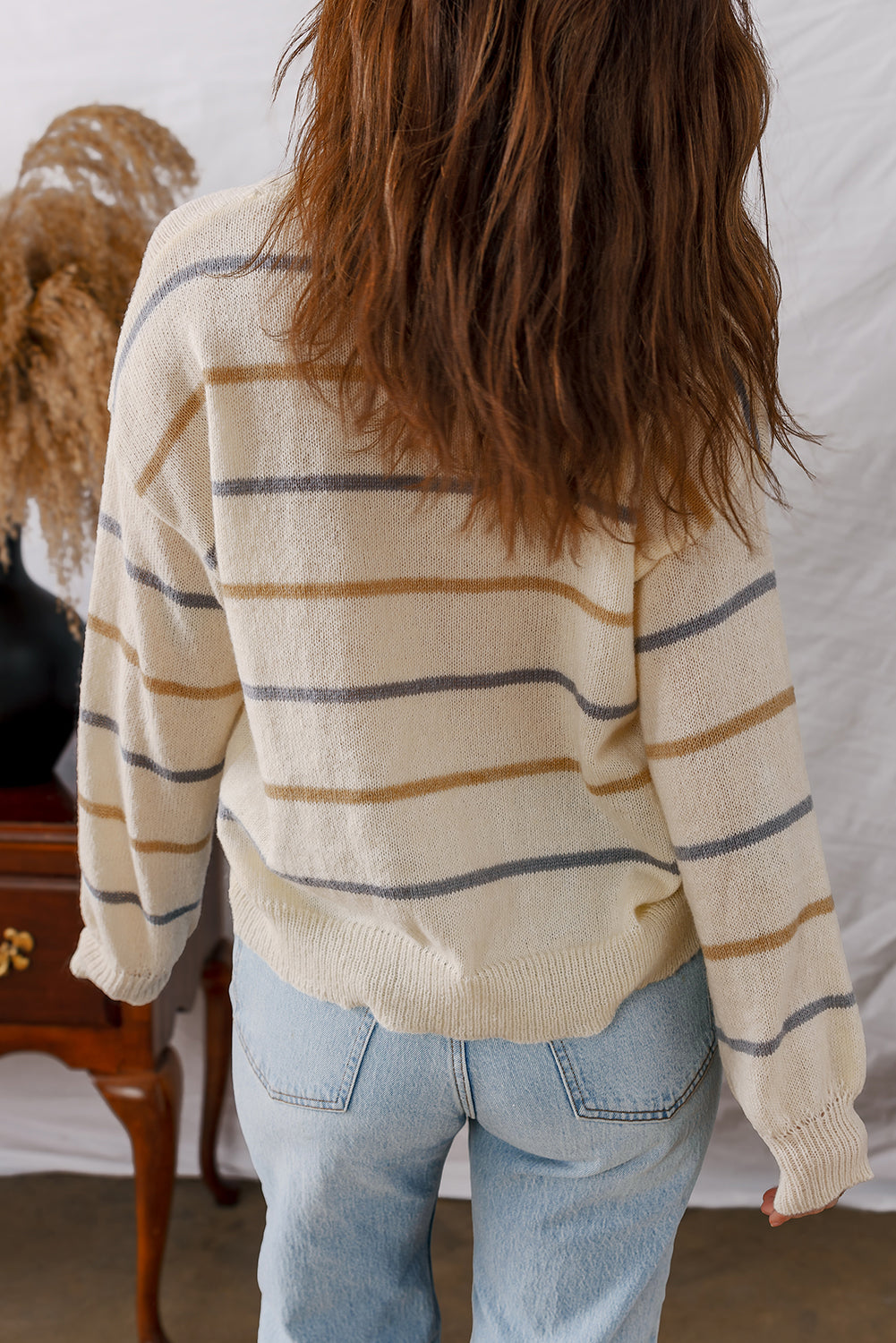 Premium Multicolour Striped Ribbed Edge Drop Shoulder Sweater