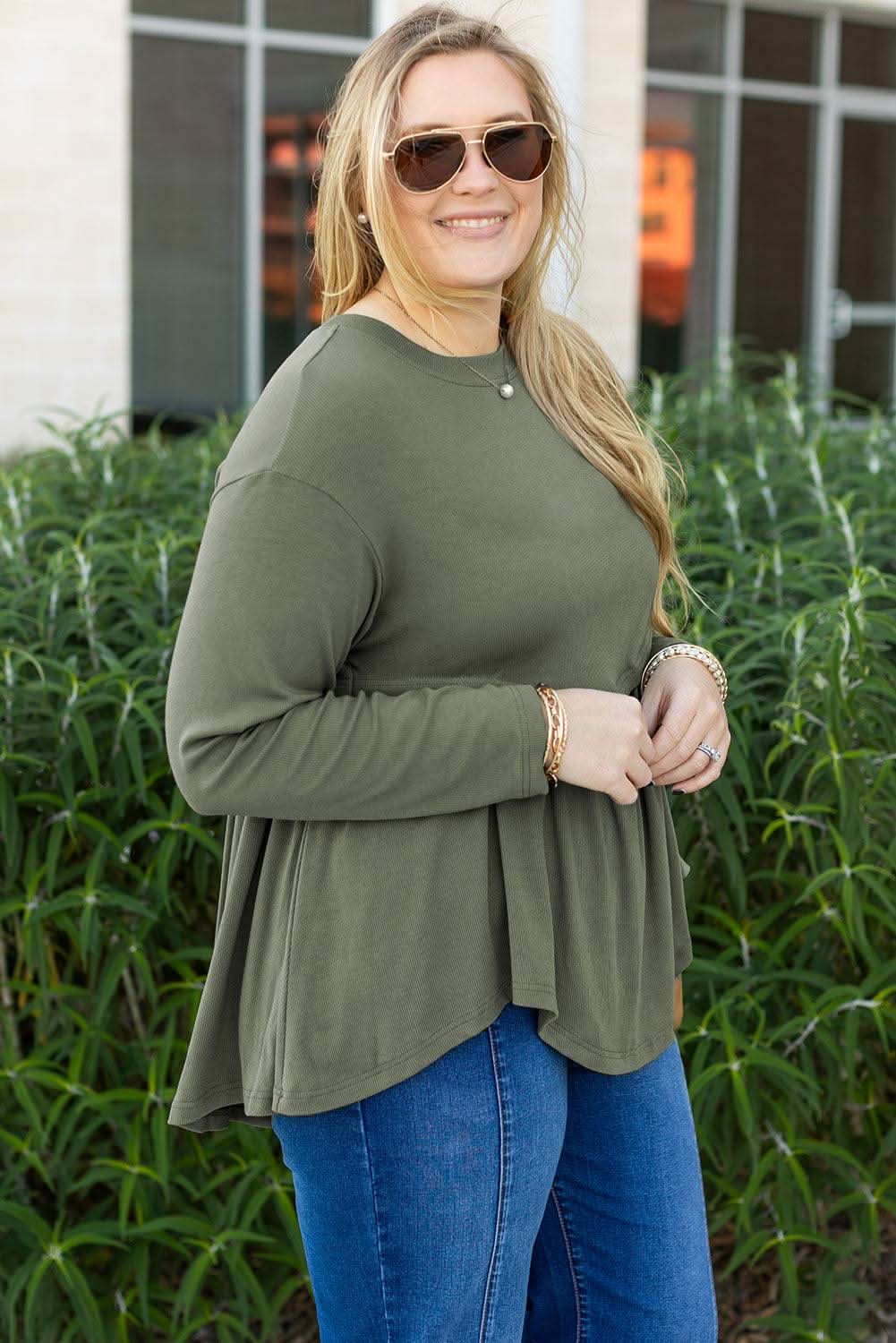 Mist green plus size babydoll top